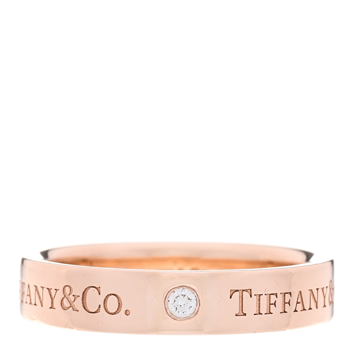Tiffany 18K Rose Gold Diamond 4mm Logo Band Ring 53 6.25 1 of 5