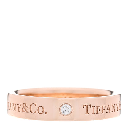 Tiffany 18K Rose Gold Diamond 4mm Logo Band Ring 53 6.25 1 of 5