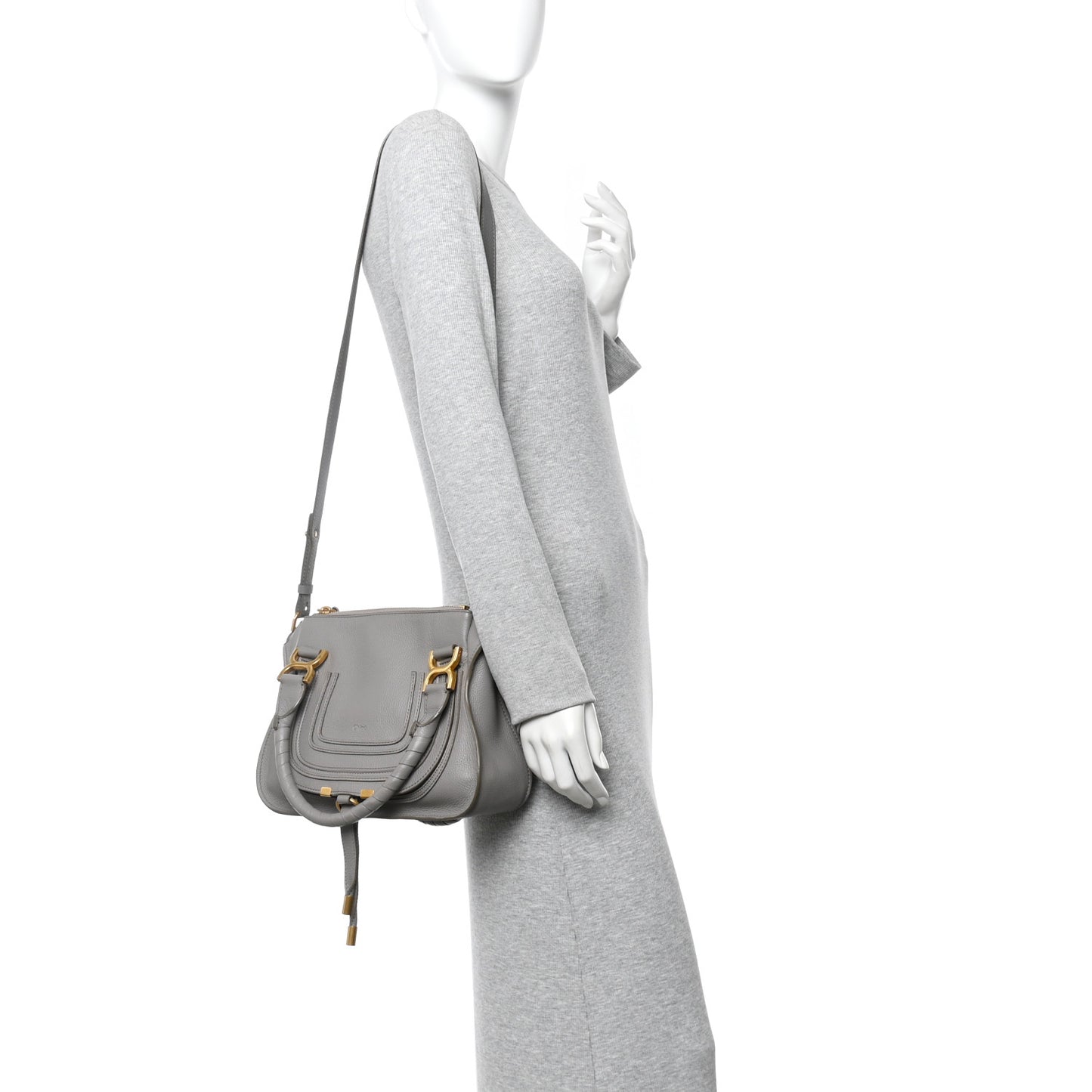 Calfskin Small Marcie Satchel Cashmere Grey