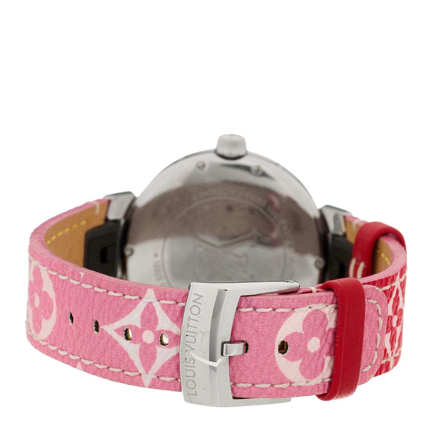 Stainless Steel Monogram 35mm Tambour GMT Quartz Watch Pink