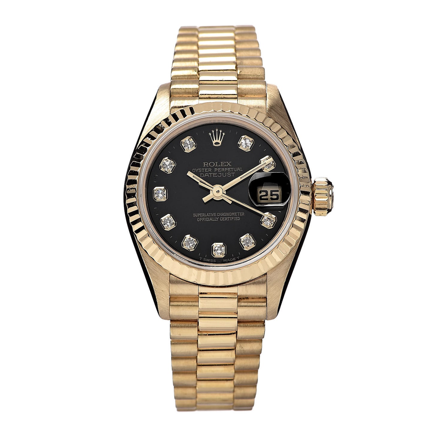 18K Yellow Gold Diamond 26mm Datejust President Watch Black 69178