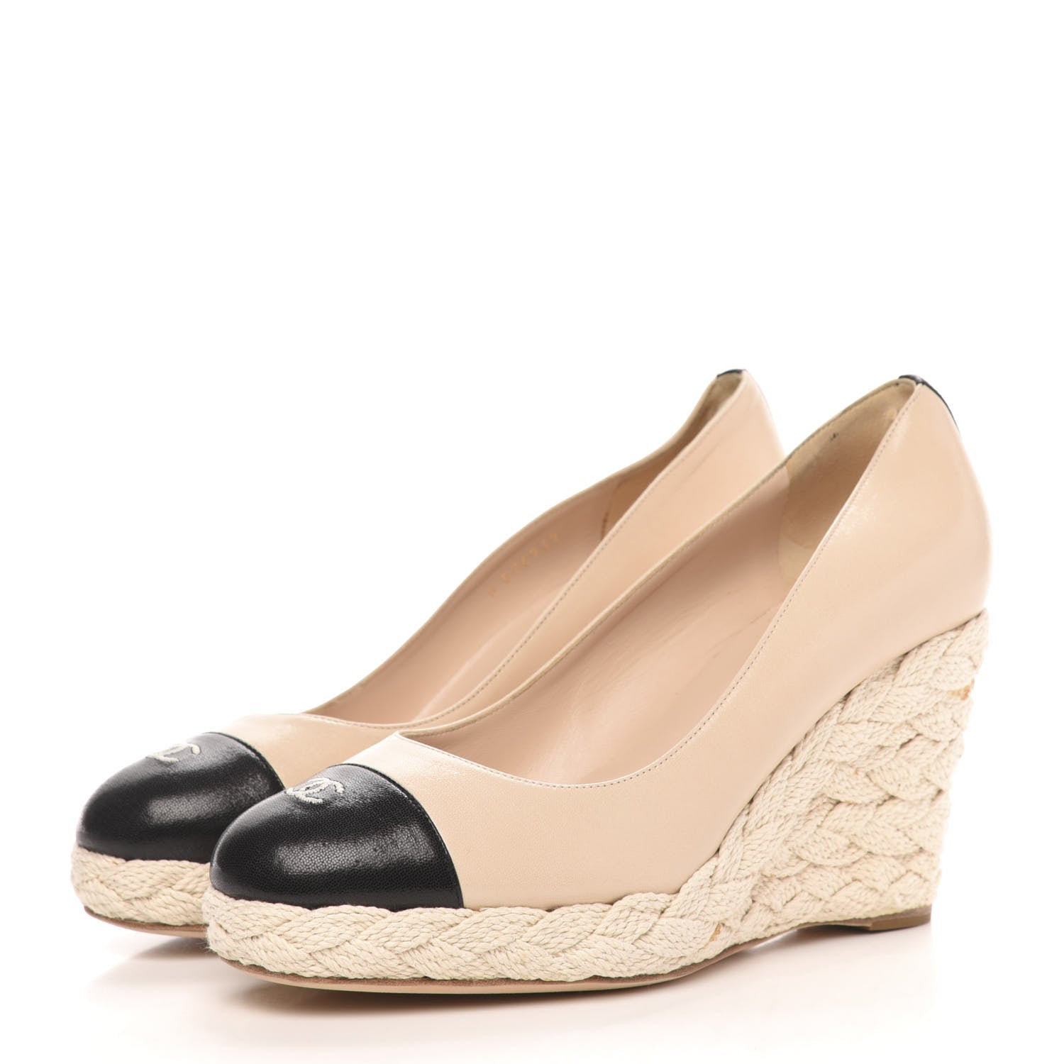 Chanel Lambskin Cap Toe CC Espadrille Wedge Pumps 41 Light Pink Black 3 of 11