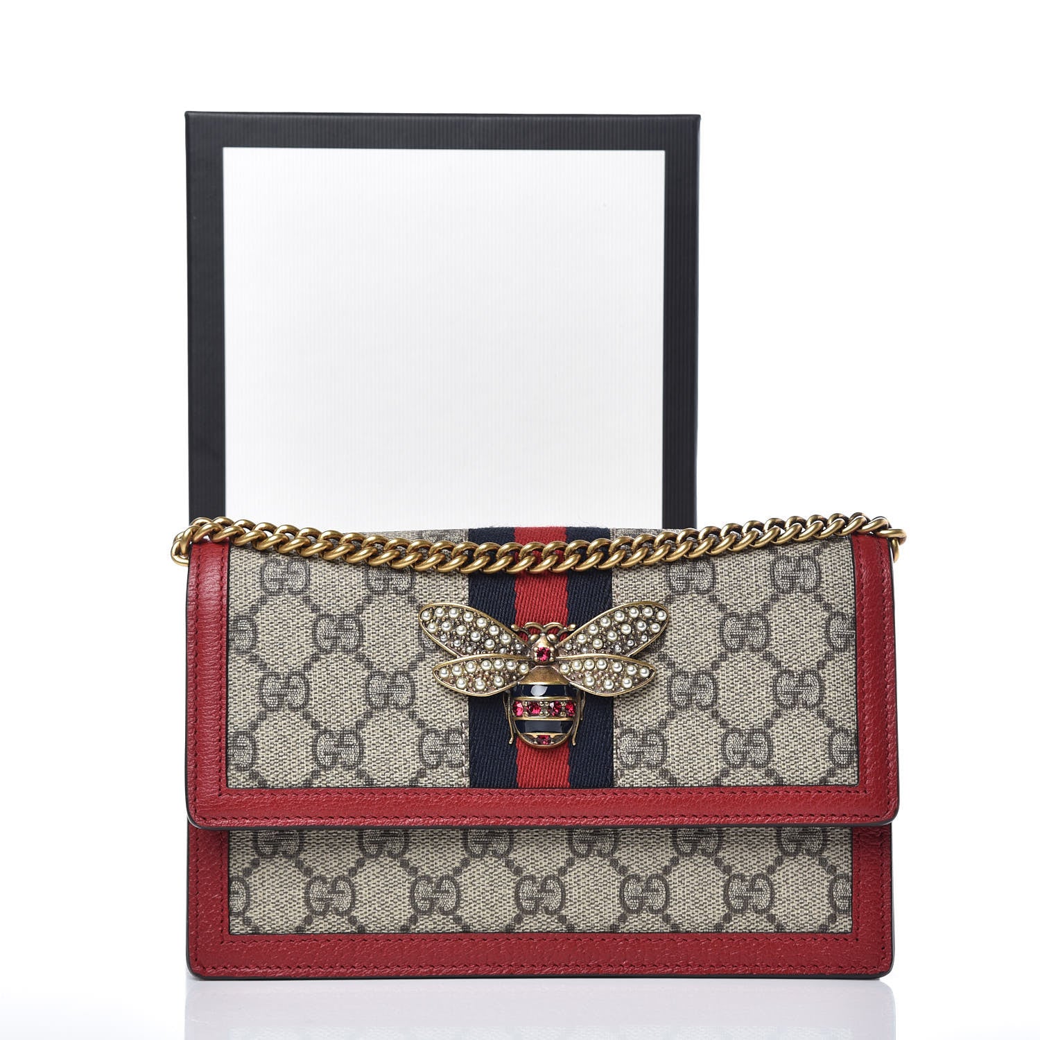 Gucci GG Supreme Monogram Web Queen Margaret Chain Wallet Red 7 of 7
