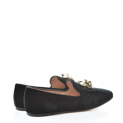 Gucci Velvet Etoile Pearl Embellished Loafers 38.5 Black 4 of 11
