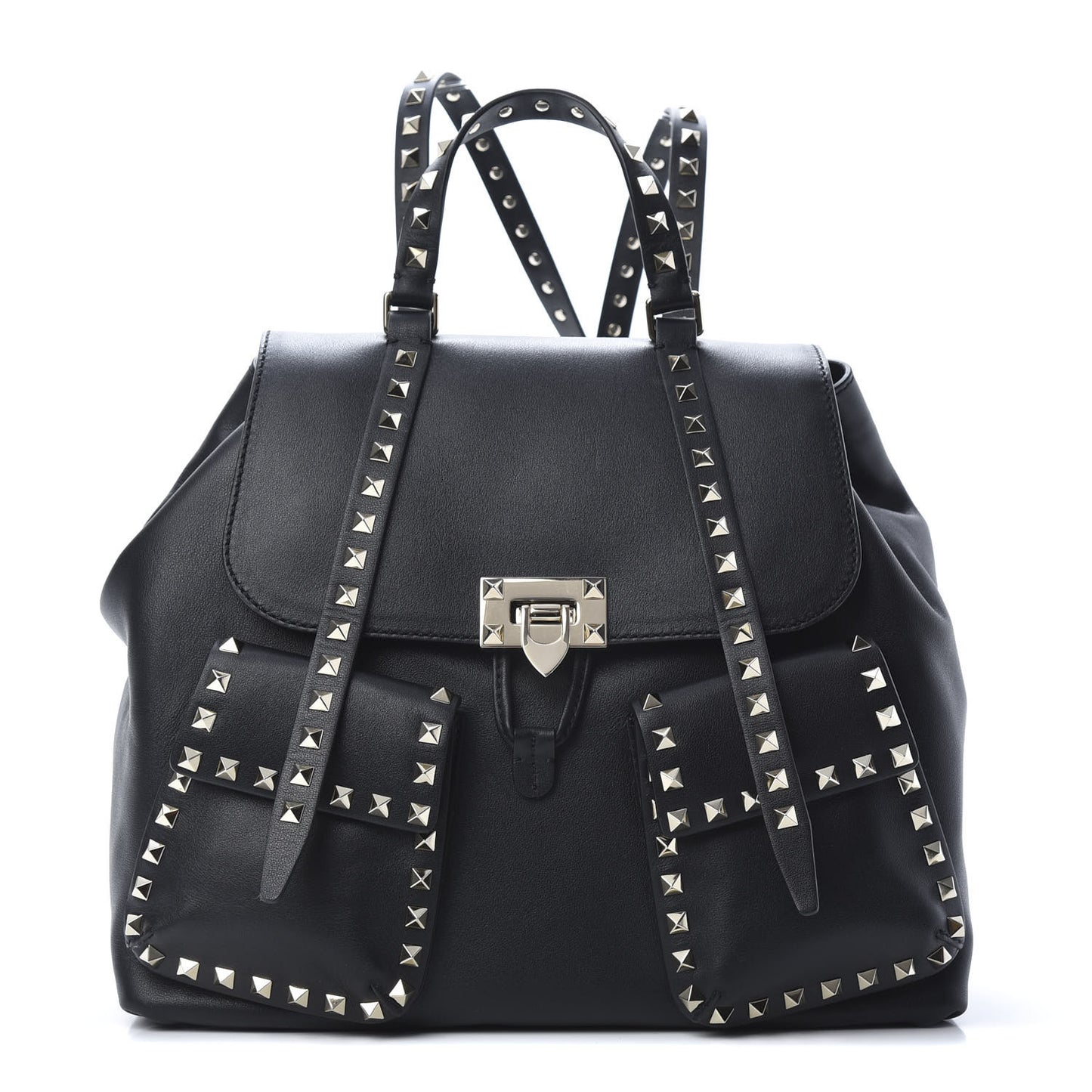 Vitello Rockstud Double Pocket Backpack Black