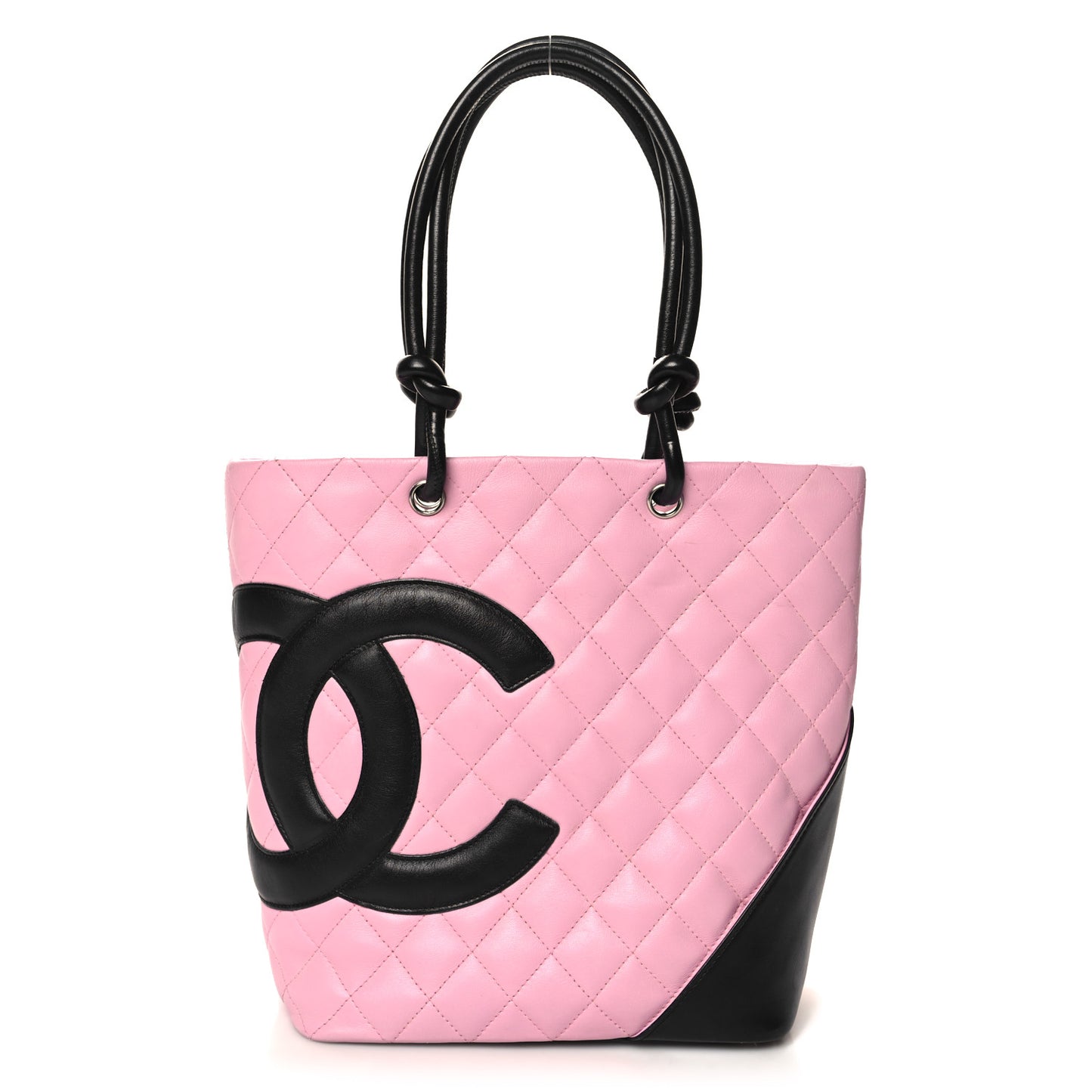 Calfskin Quilted Medium Cambon Tote Pink Black