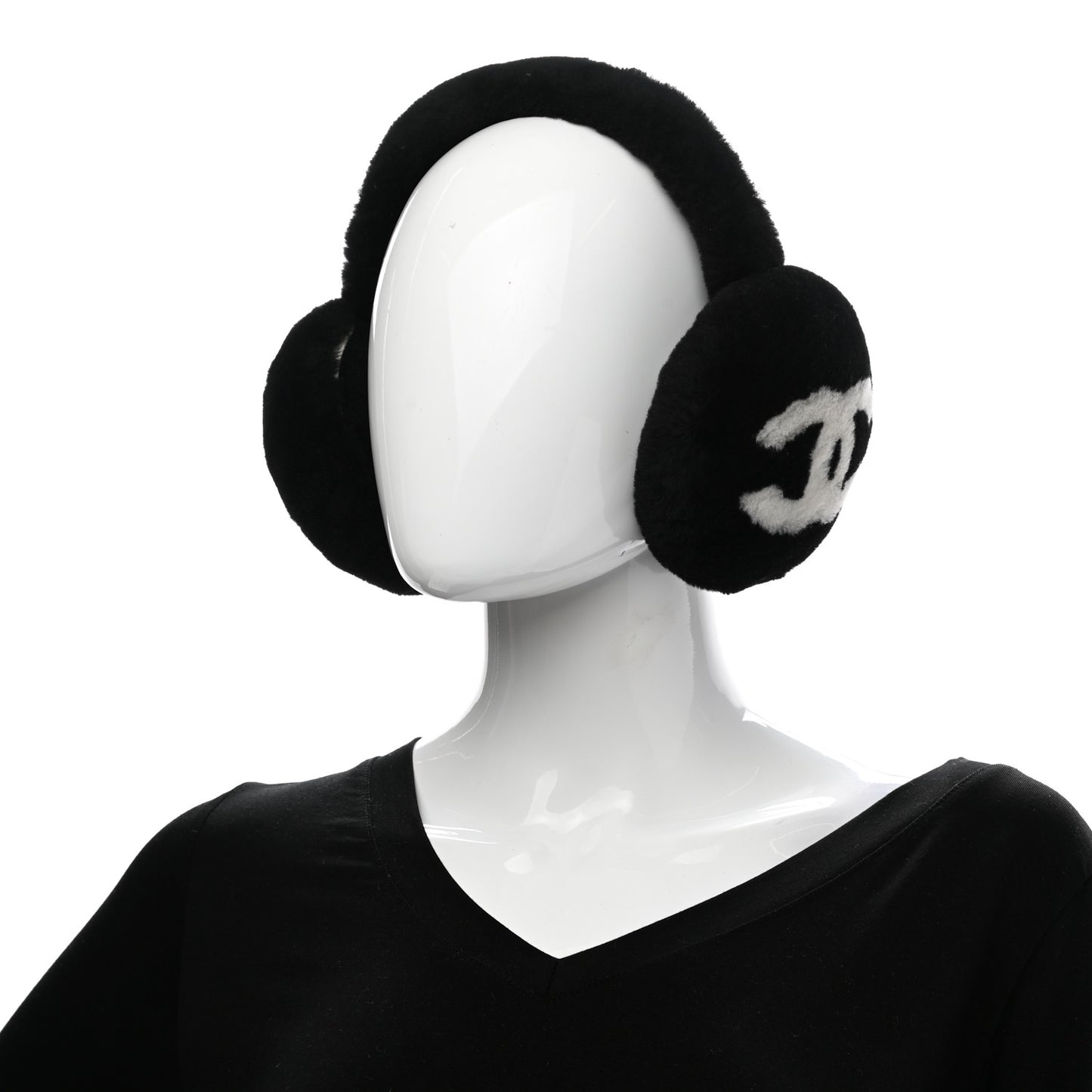 Shearling CC Ear Muffs Black White