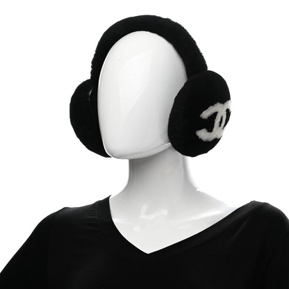 Chanel Shearling CC Ear Muffs Black White 2 of 5