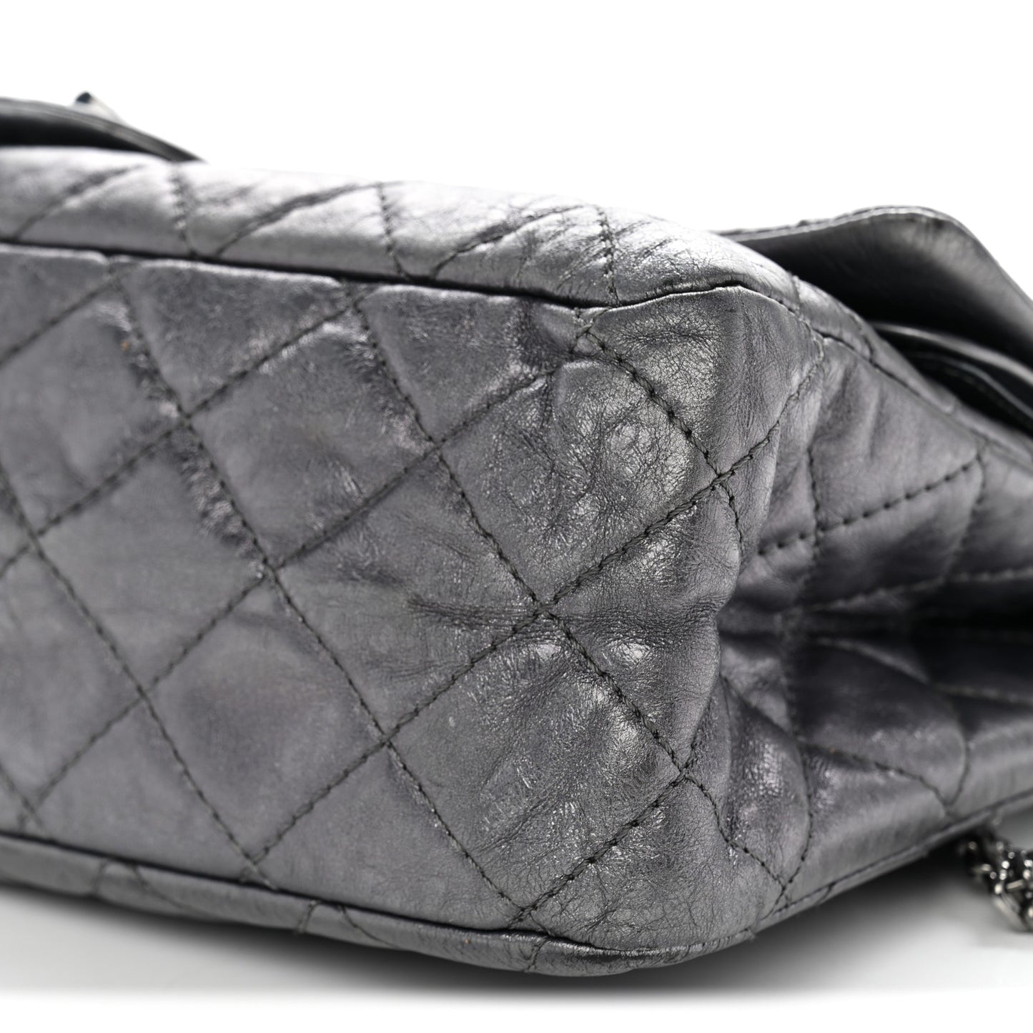 Metallic Aged Calfskin Quilted 2.55 Reissue 227 Flap Dark Silver