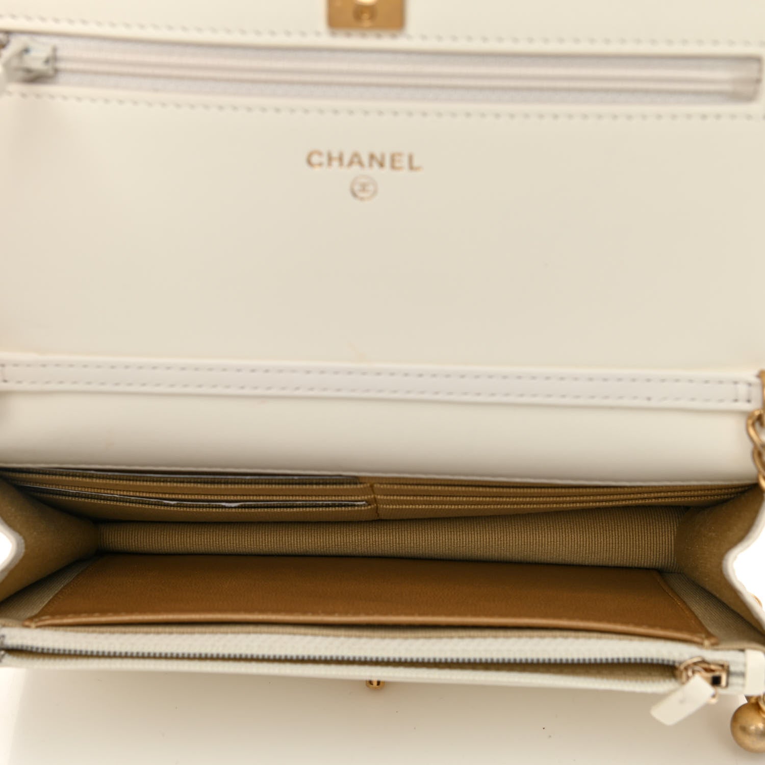 Chanel Lambskin Quilted CC Pearl Crush Wallet on Chain WOC White 9 of 24