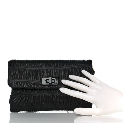 Prada Nappa Gaufre Wristlet Clutch Black 2 of 9