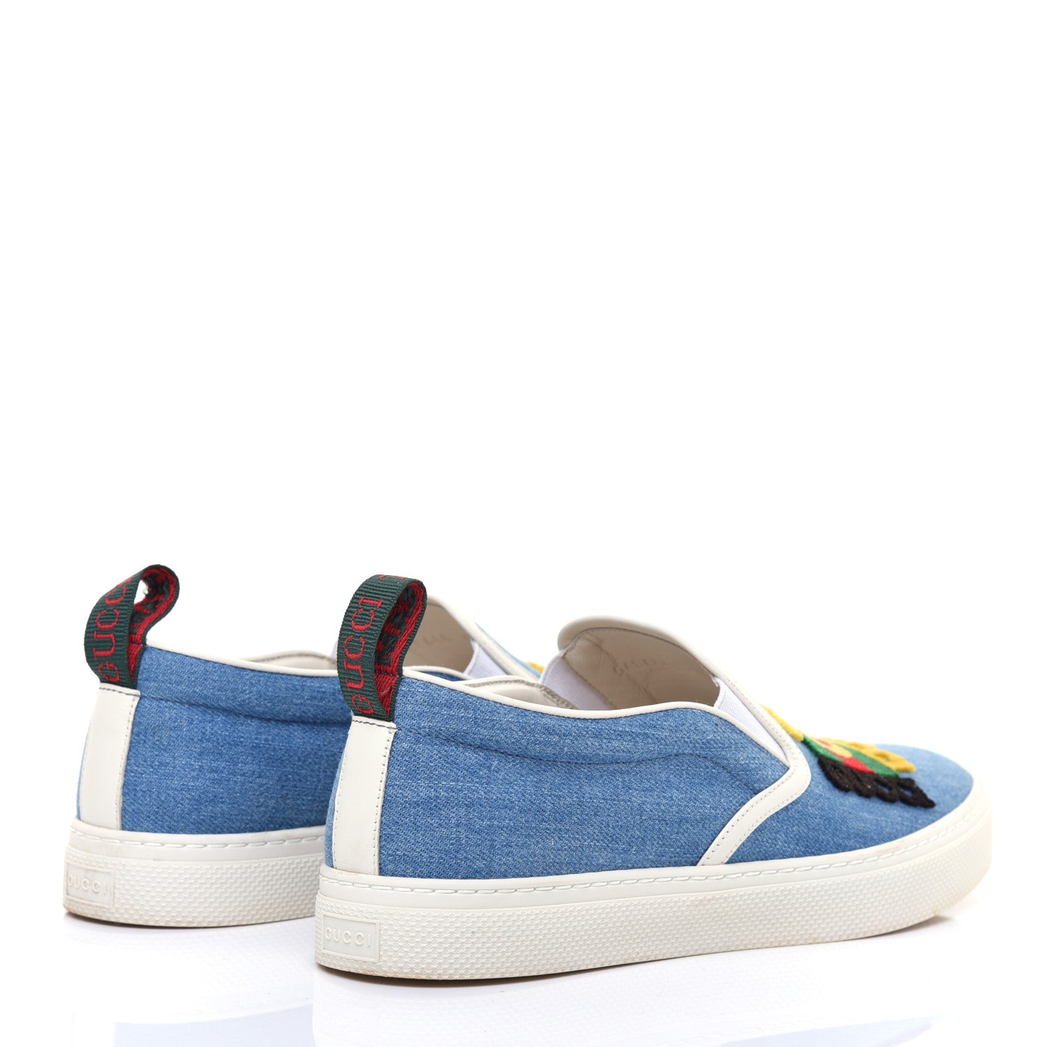 Gucci Kura Denim Logo Embroidered Mens Slip On Sneakers 6 Blue 4 of 9