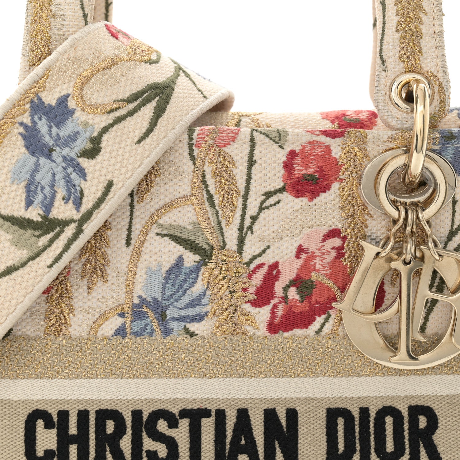 Christian Dior Canvas Embroidered Hibiscus Printed Medium Lady D-Lite Beige Multicolor 8 of 13