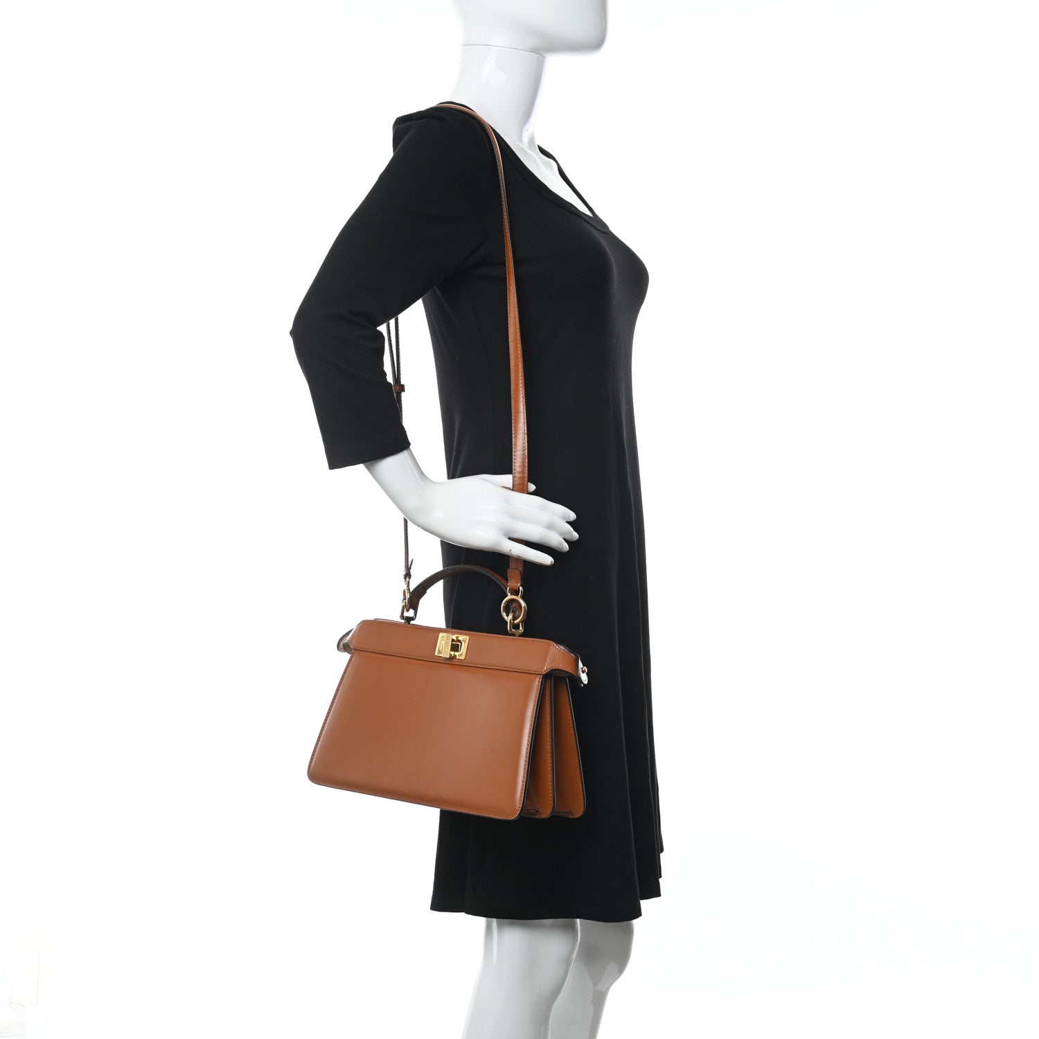 Fendi Vitello King Luxor Shiny Nappa Medium Peekaboo I SEE U East West Satchel Brandy Light Rose 2 of 11