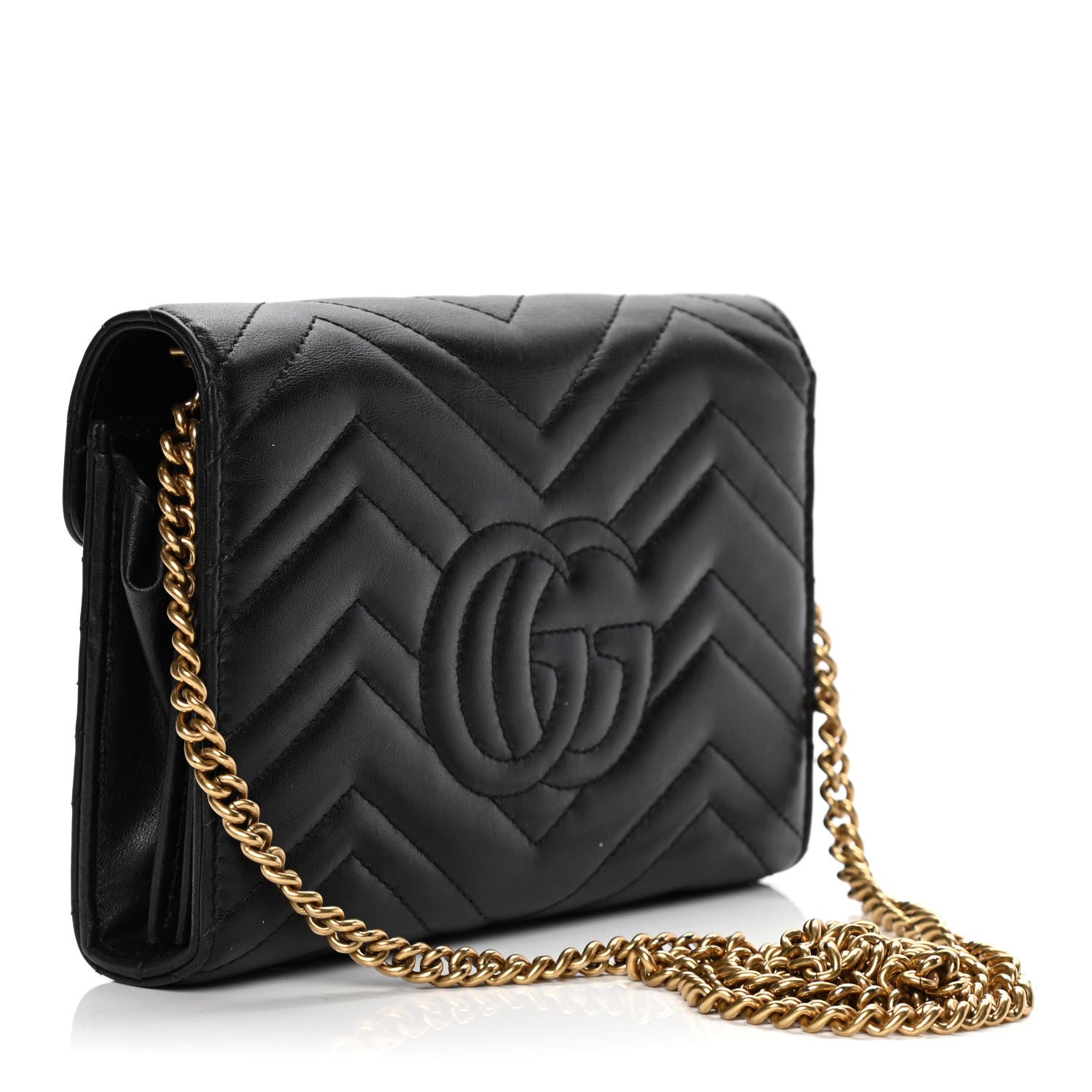 Gucci Calfskin Matelasse GG Marmont Chain Wallet Black 3 of 7
