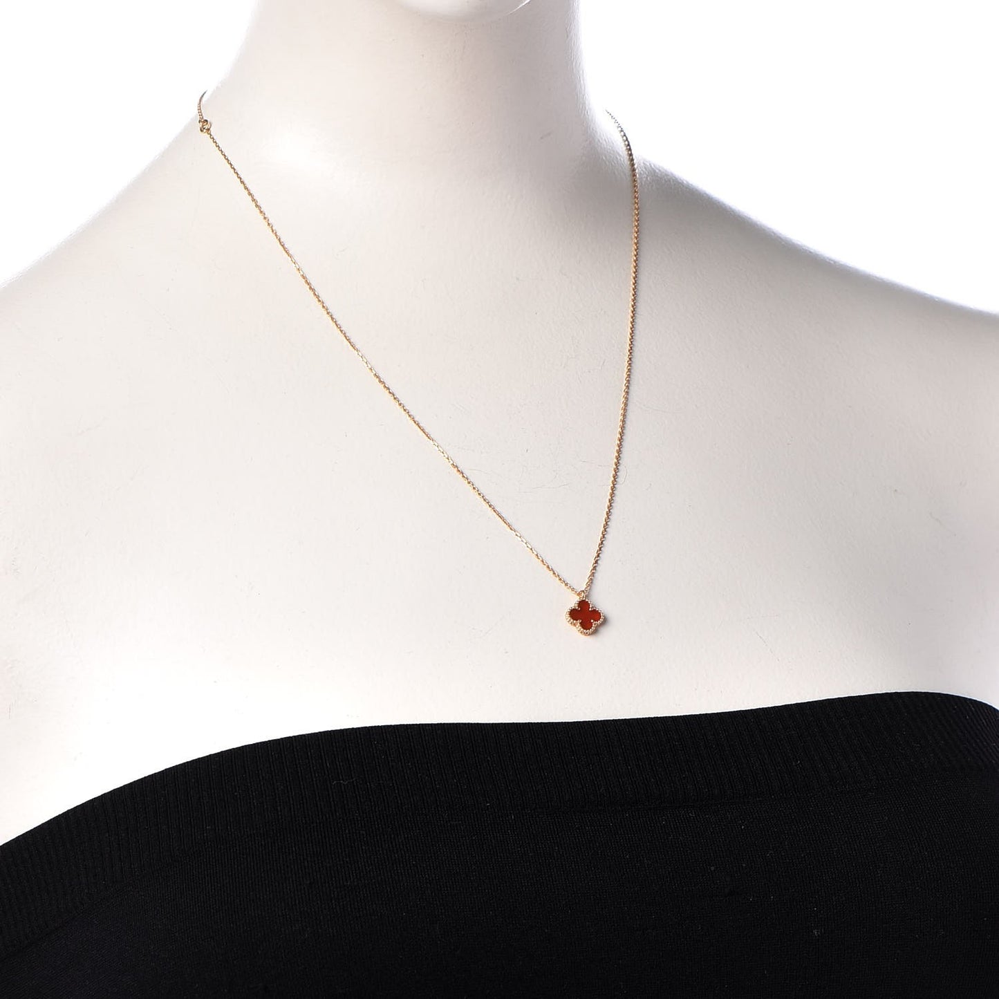 18K Rose Gold Carnelian Sweet Alhambra Pendant Necklace