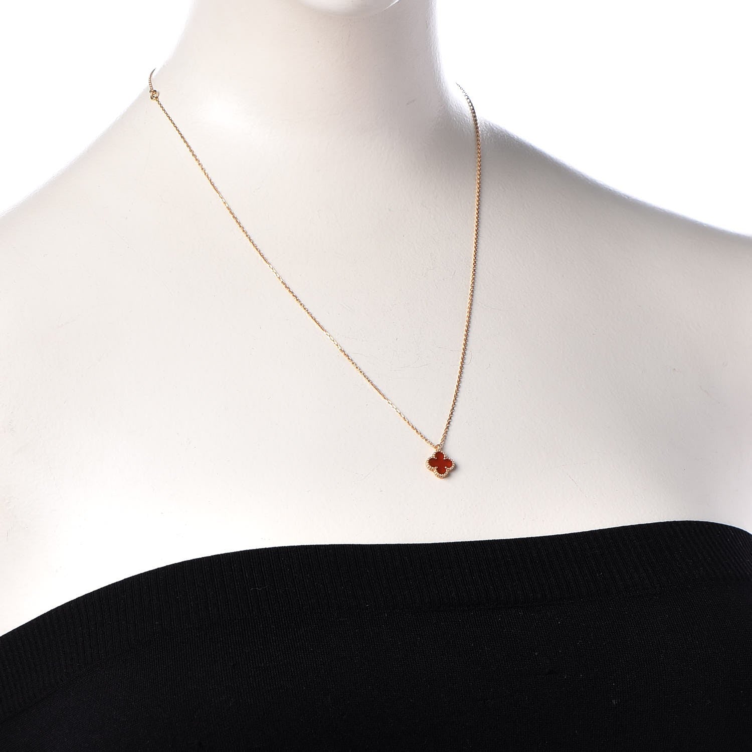 Van Cleef & Arpels 18K Rose Gold Carnelian Sweet Alhambra Pendant Necklace 2 of 6
