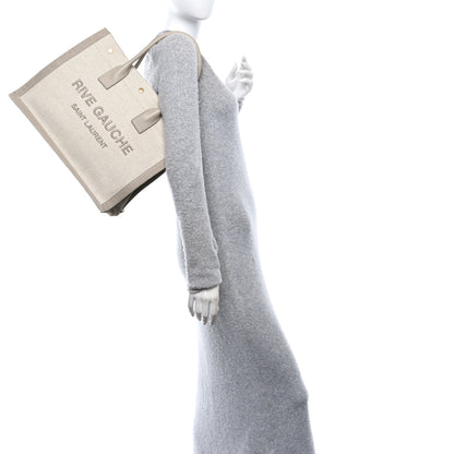 Saint Laurent Linen Calfskin Small Rive Gauche Tote Beige Sea Salt 2 of 9