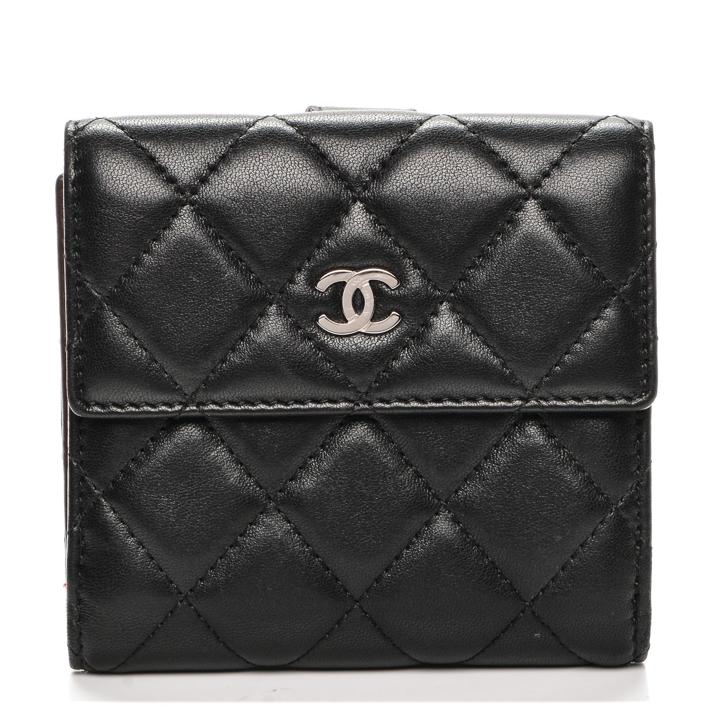 Lambskin Quilted Compact French Flap Wallet Black