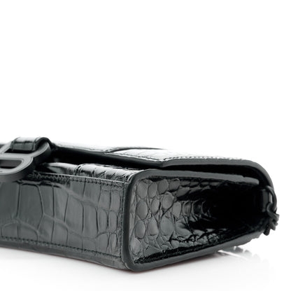 Balenciaga Shiny Calfskin Monochrome Crocodile Embossed Hourglass Wallet On Chain Black 11 of 11