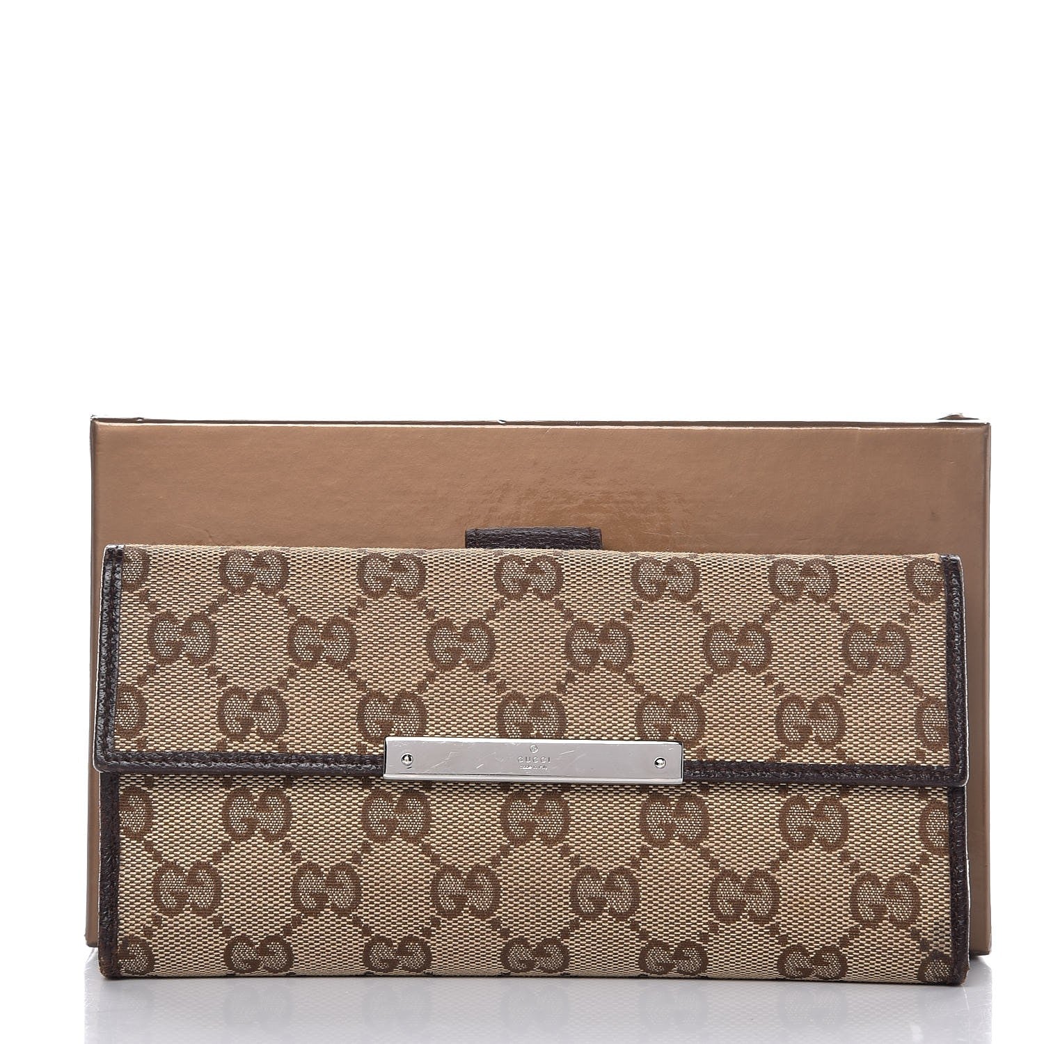 Gucci Monogram Metal Bar Continental Flap Wallet Beige Ebony Dark Brown 8 of 8