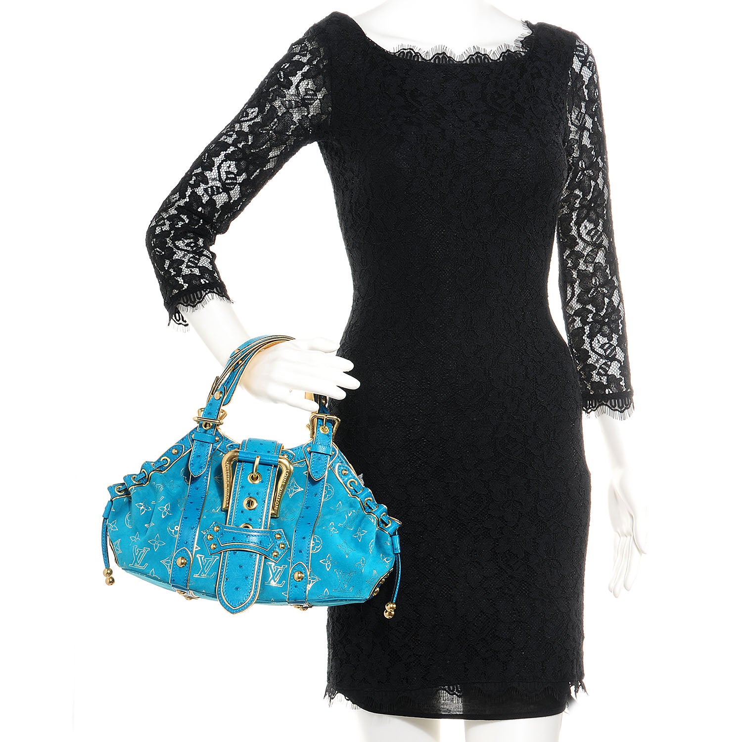 Louis Vuitton Monogram Suede Ostrich Theda GM Turquoise 2 of 7