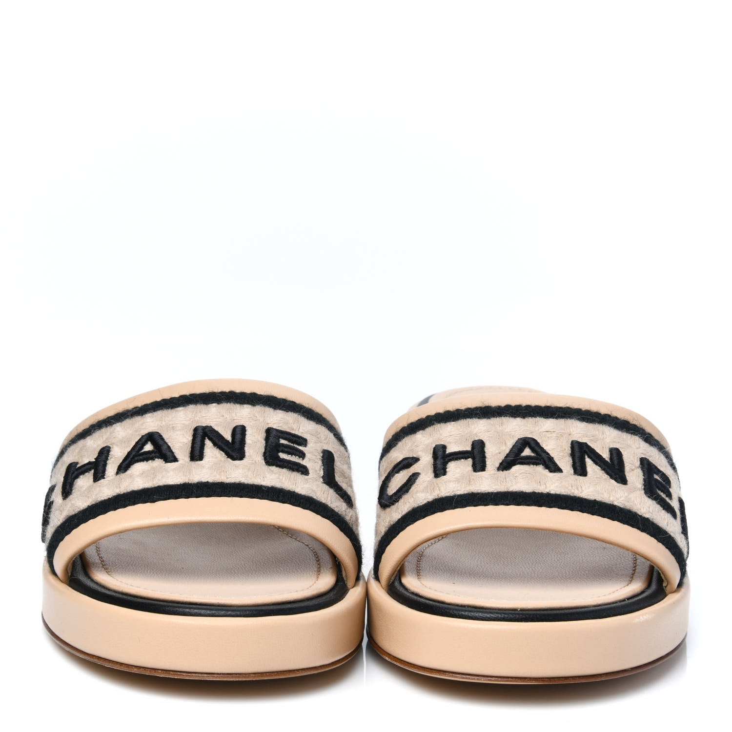 Chanel Lambskin Embroidered Logo Mules 36.5 Beige Black 2 of 9