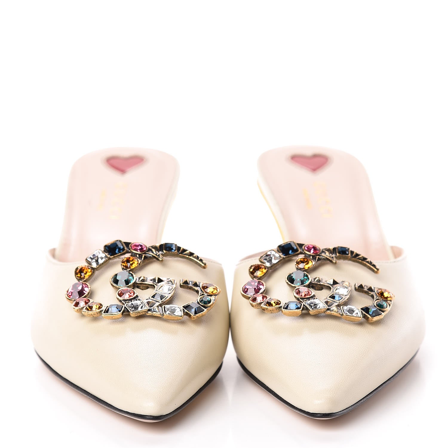 Gucci Malaga Kid Crystal GG Unia Mules 37 Vintage White 2 of 9