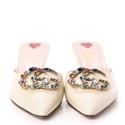 Gucci Malaga Kid Crystal GG Unia Mules 37 Vintage White 2 of 9