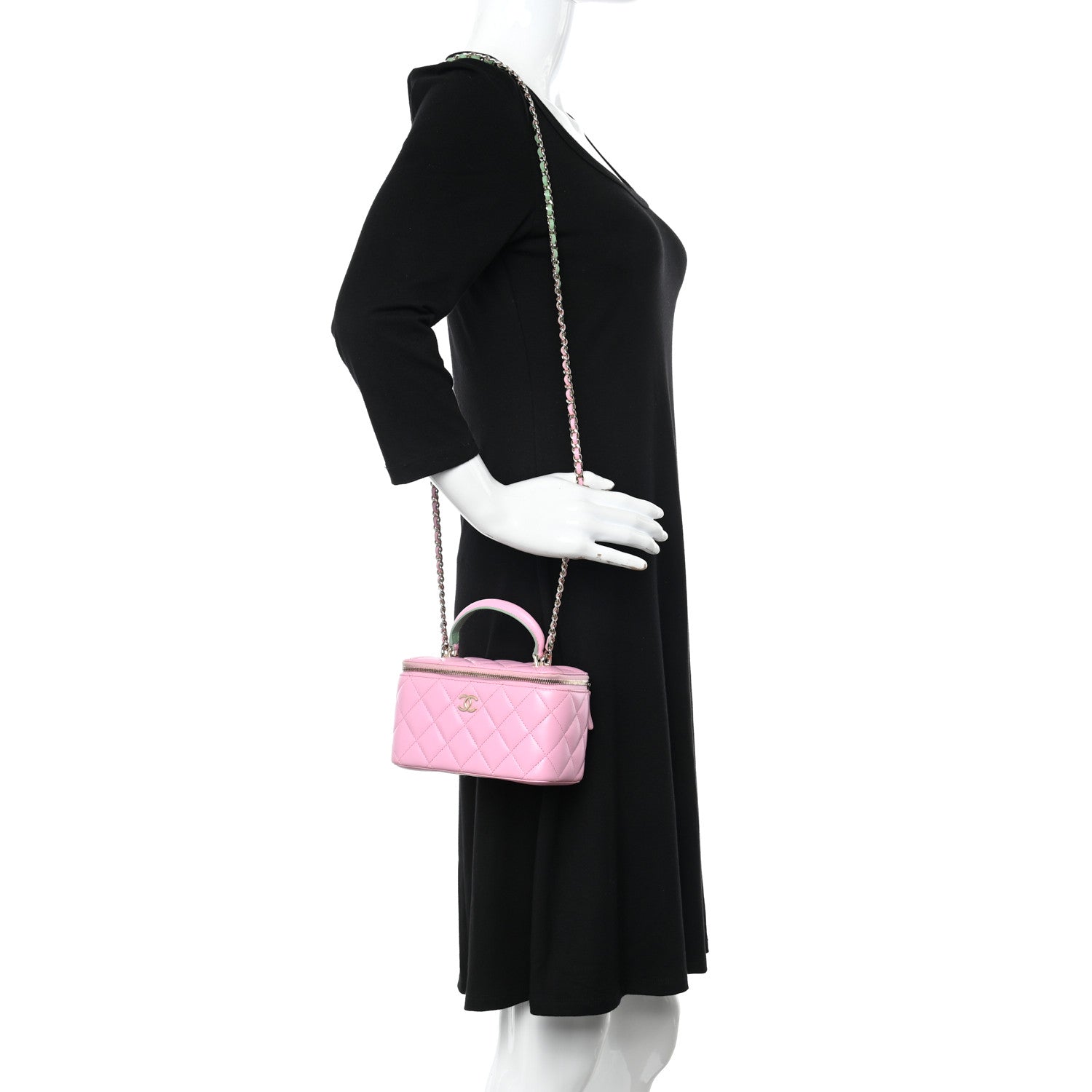 Chanel Lambskin Quilted Small Top Handle Vanity Case With Chain Lilac Light Green 2 of 11