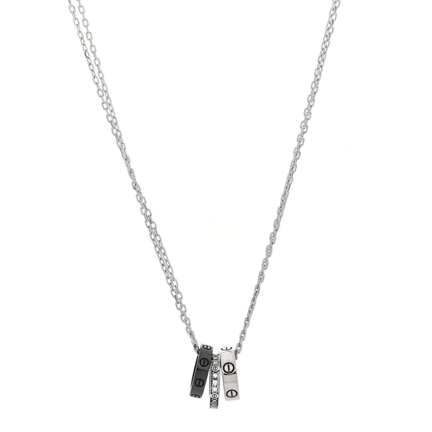 18K White Gold Ceramic Diamond Three Ring LOVE Necklace
