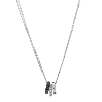 Cartier 18K White Gold Ceramic Diamond Three Ring LOVE Necklace 1 of 5