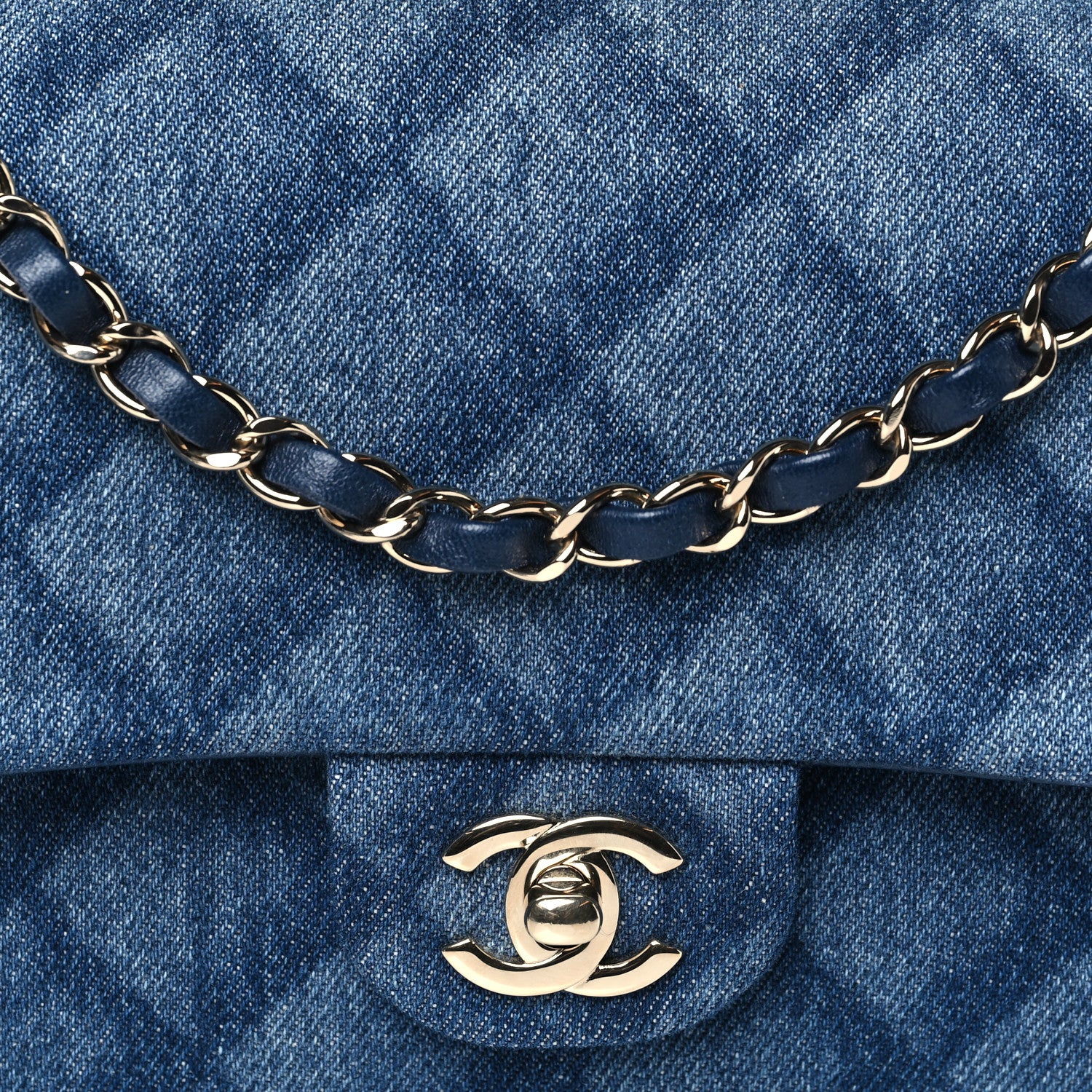 Chanel Printed Denim Quilted Medium Double Flap Dark Blue 8 of 10