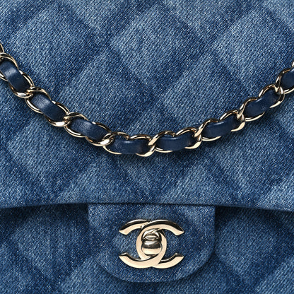 Chanel Printed Denim Quilted Medium Double Flap Dark Blue 8 of 10