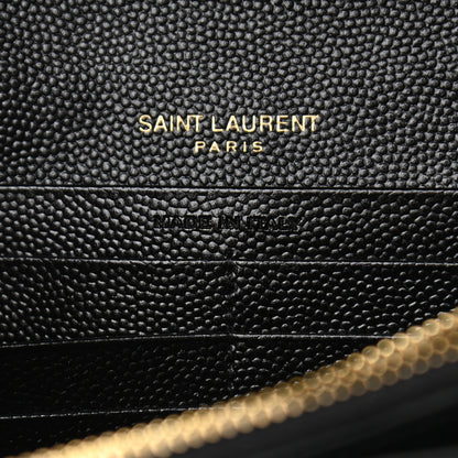 Saint Laurent Grain De Poudre Matelasse Chevron Monogram Chain Wallet Black 6 of 9
