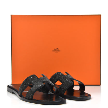 Hermes Suede Goatskin Crystal Powder Oran Sandals 38.5 Black 10 of 10
