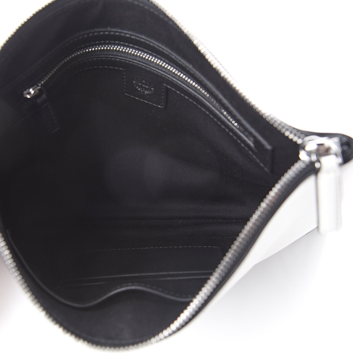 Calfskin Wristlet Logo Pouch Black White