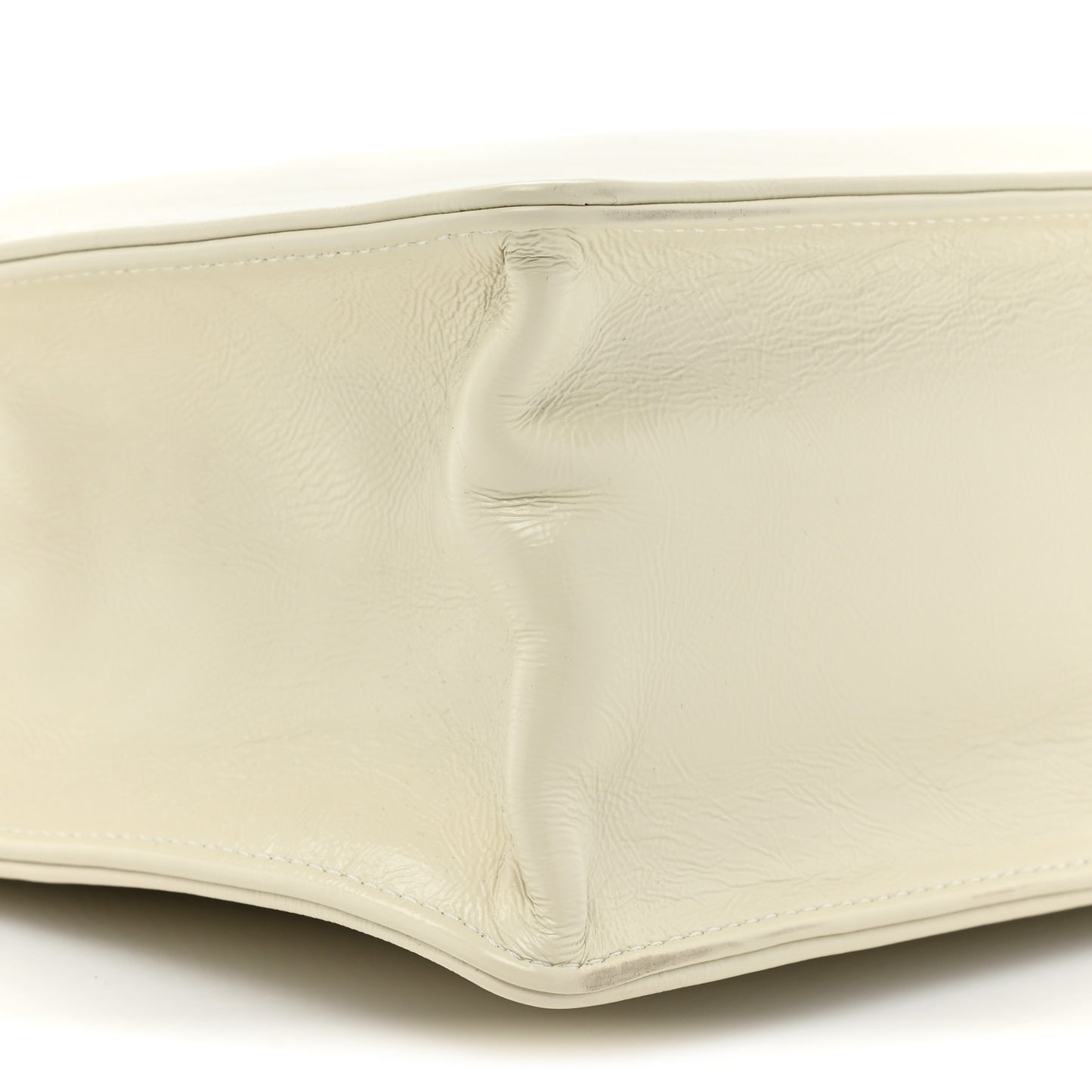 Shiny Aged Calfskin North South Shopping Bag White