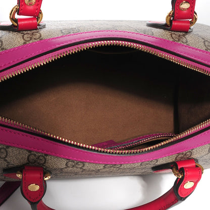 Gucci GG Supreme Monogram Moon Calfskin Small Boston Beige Ebony Hibiscus Red New Rosette 5 of 9