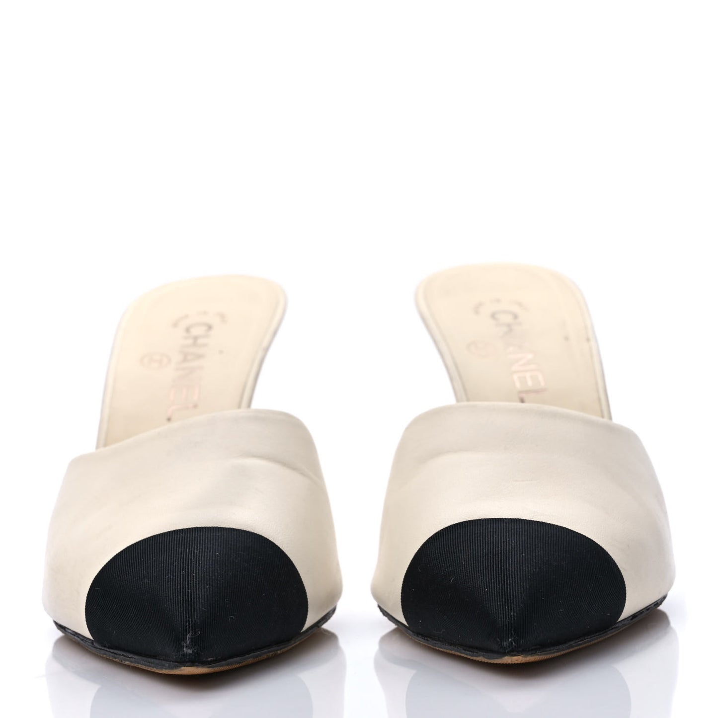 Lambskin Grosgrain Cap Toe Snake Pearl Mule 39.5 White Black
