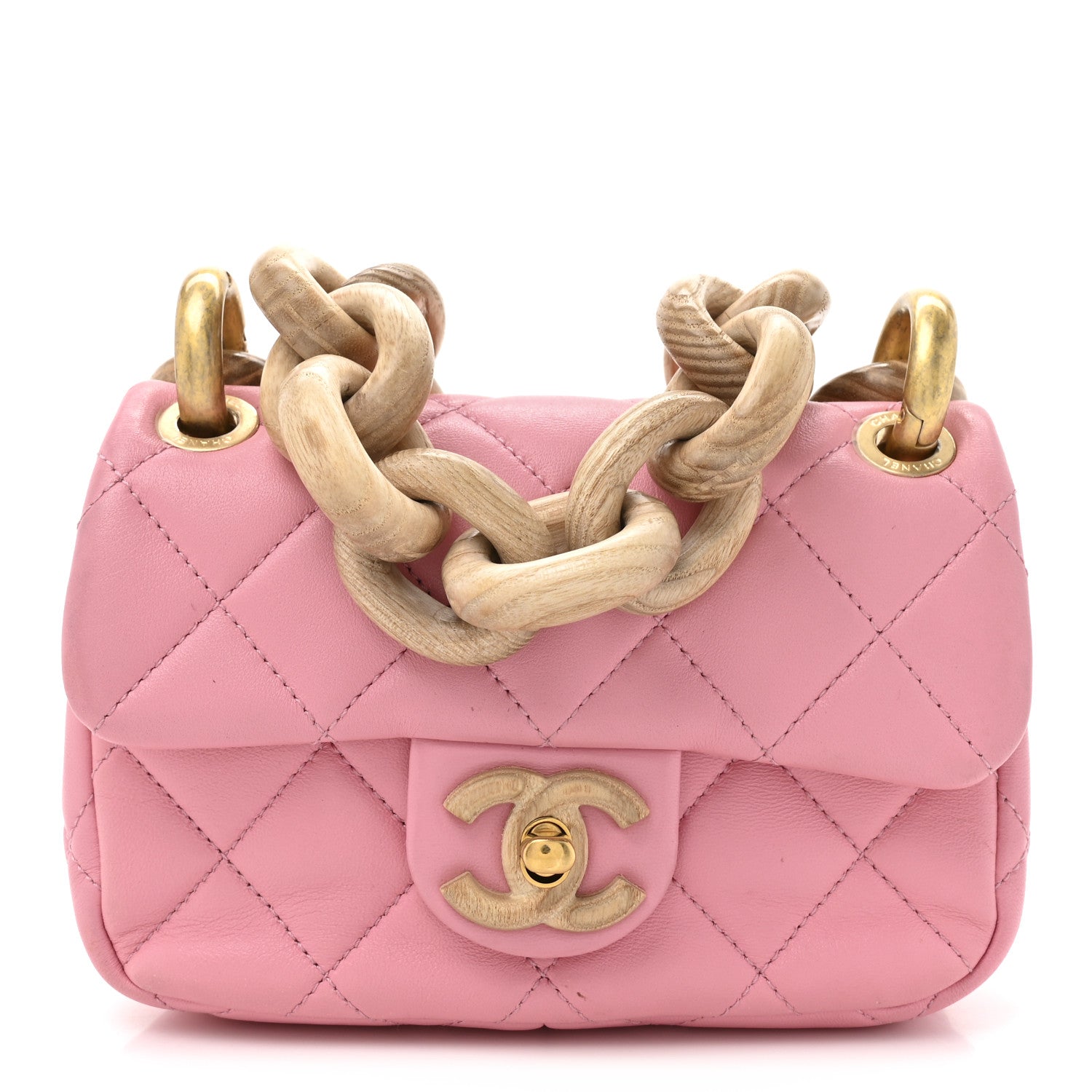 Chanel Lambskin Wenge Quilted Mini Fashion Wood Square Flap Pink 2 of 29