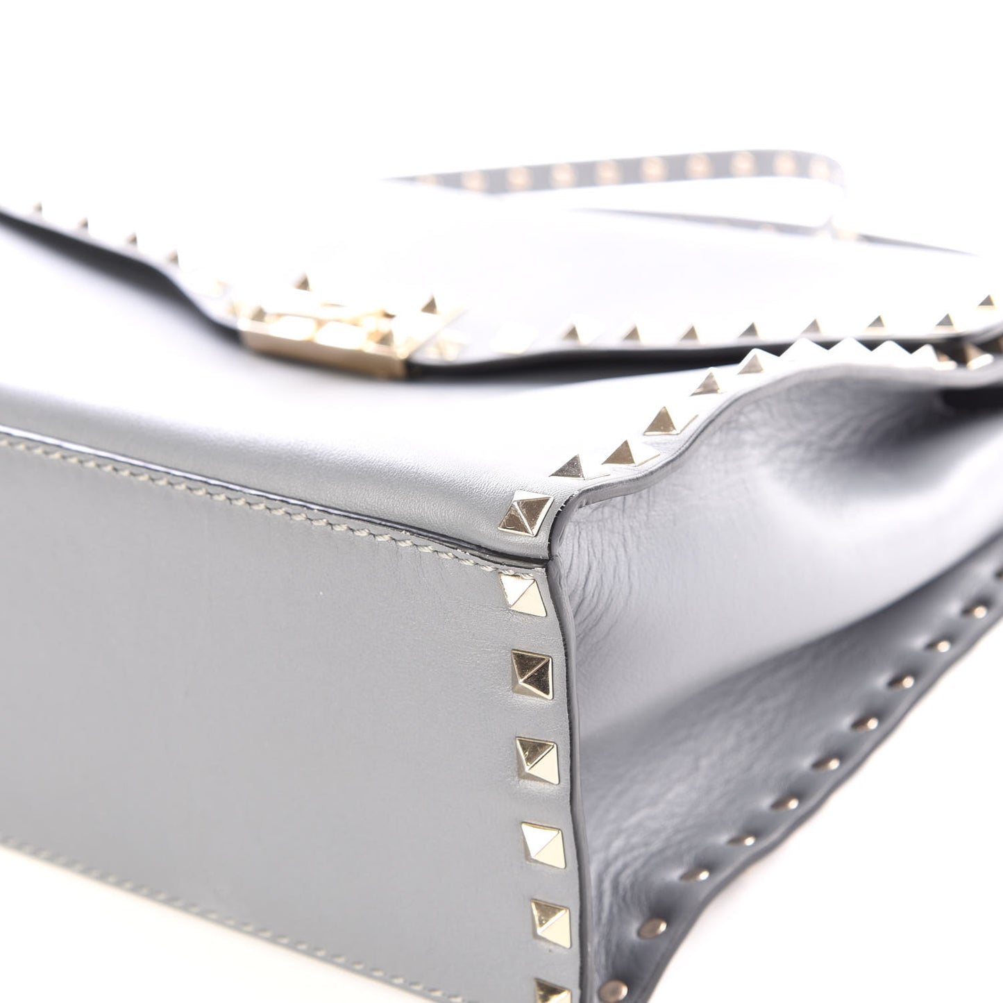 Vitello Rockstud Single Handle Flap Bag Light Stone