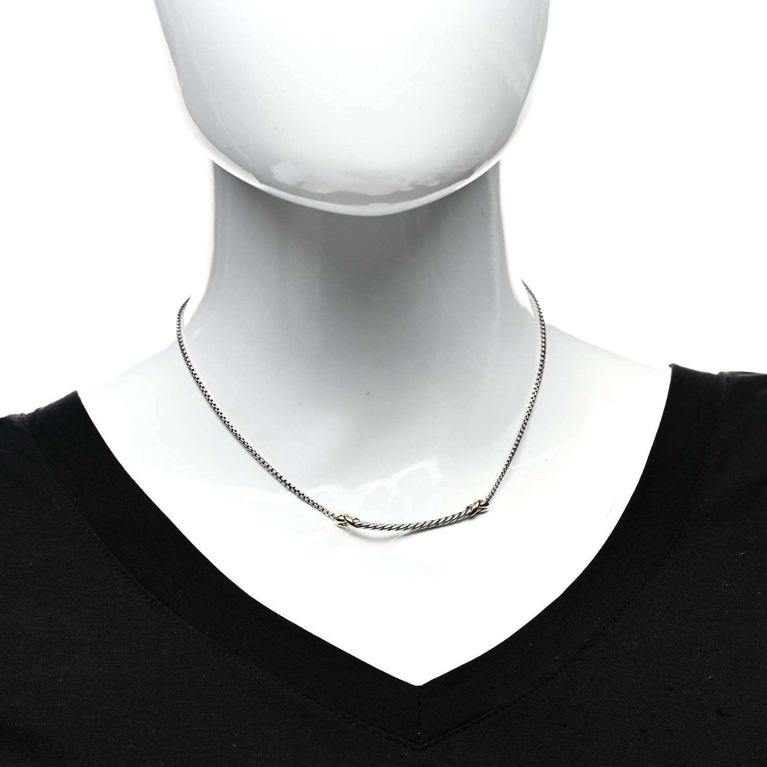 David Yurman Sterling Silver 18K Yellow Gold Petite X Bar Station Necklace 2 of 4