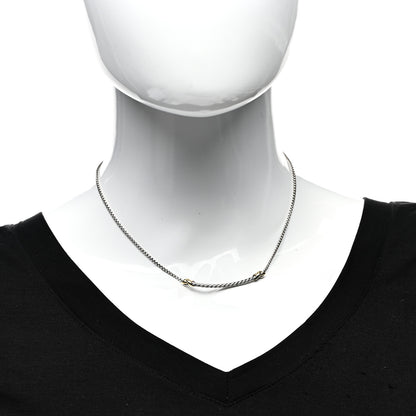David Yurman Sterling Silver 18K Yellow Gold Petite X Bar Station Necklace 2 of 4