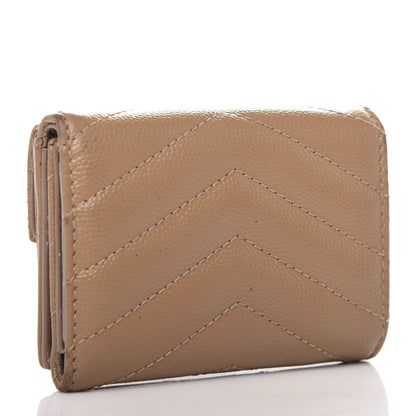 Saint Laurent Grain De Poudre Matelasse Chevron Monogram Tiny Wallet Dark Beige 3 of 9