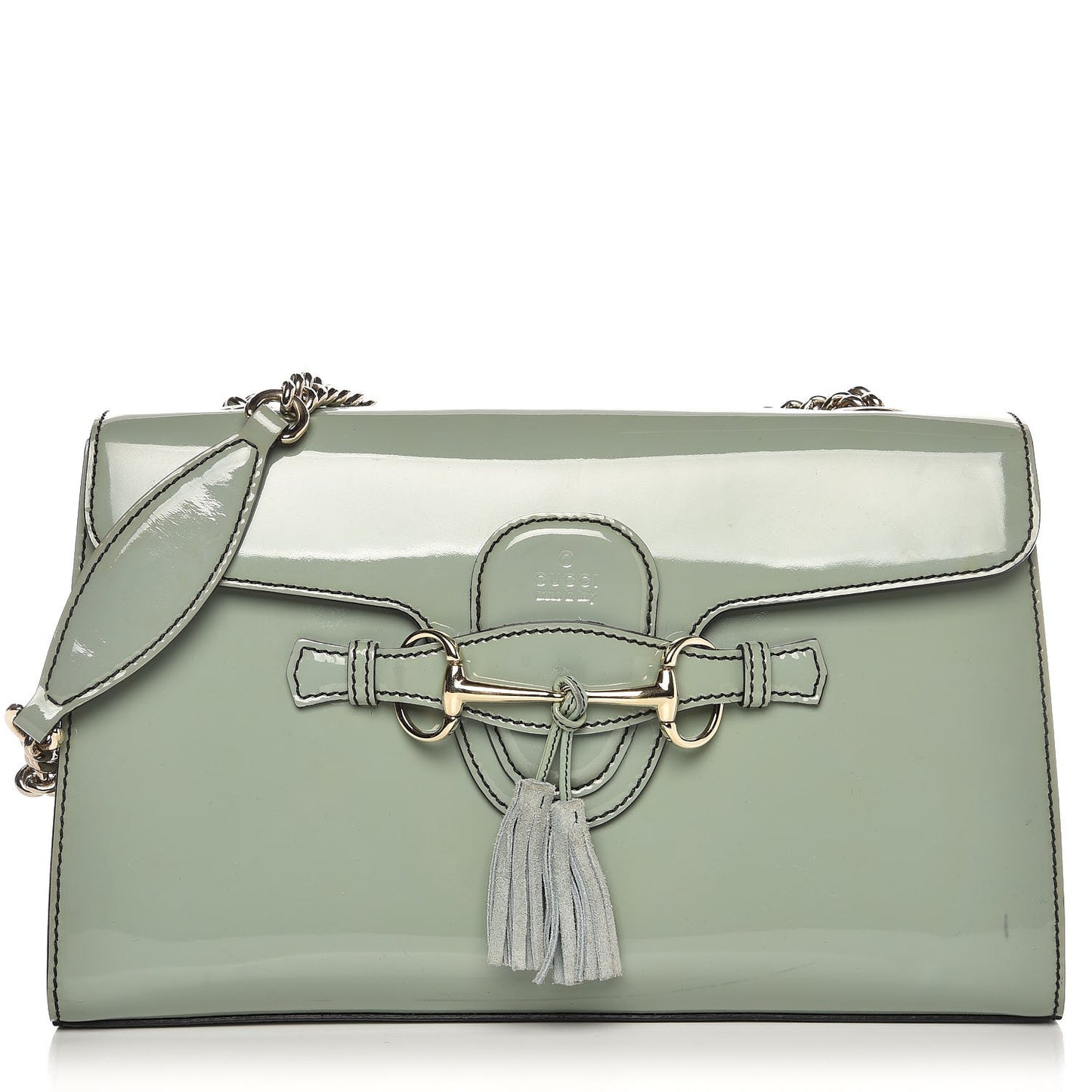 Patent Medium Emily Chain Shoulder Bag Green