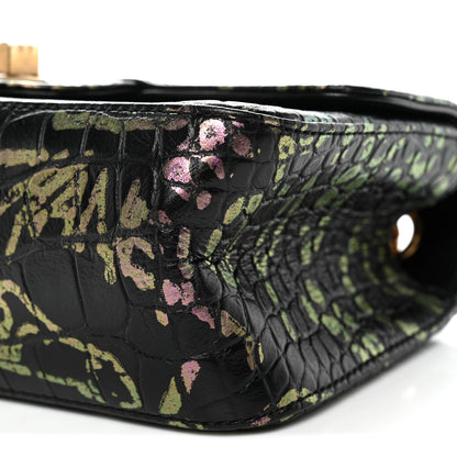 Chanel Calfskin Crocodile Embossed Graffiti 2.55 Mini Cocodile Reissue Flap Black Pink 10 of 11