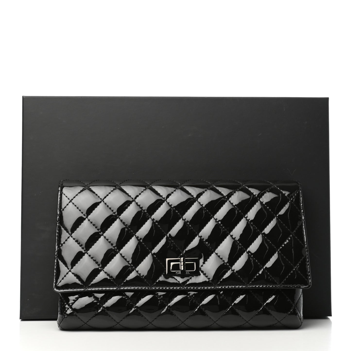 Patent Calfskin Quilted Reissue 2.55 Clutch So Black