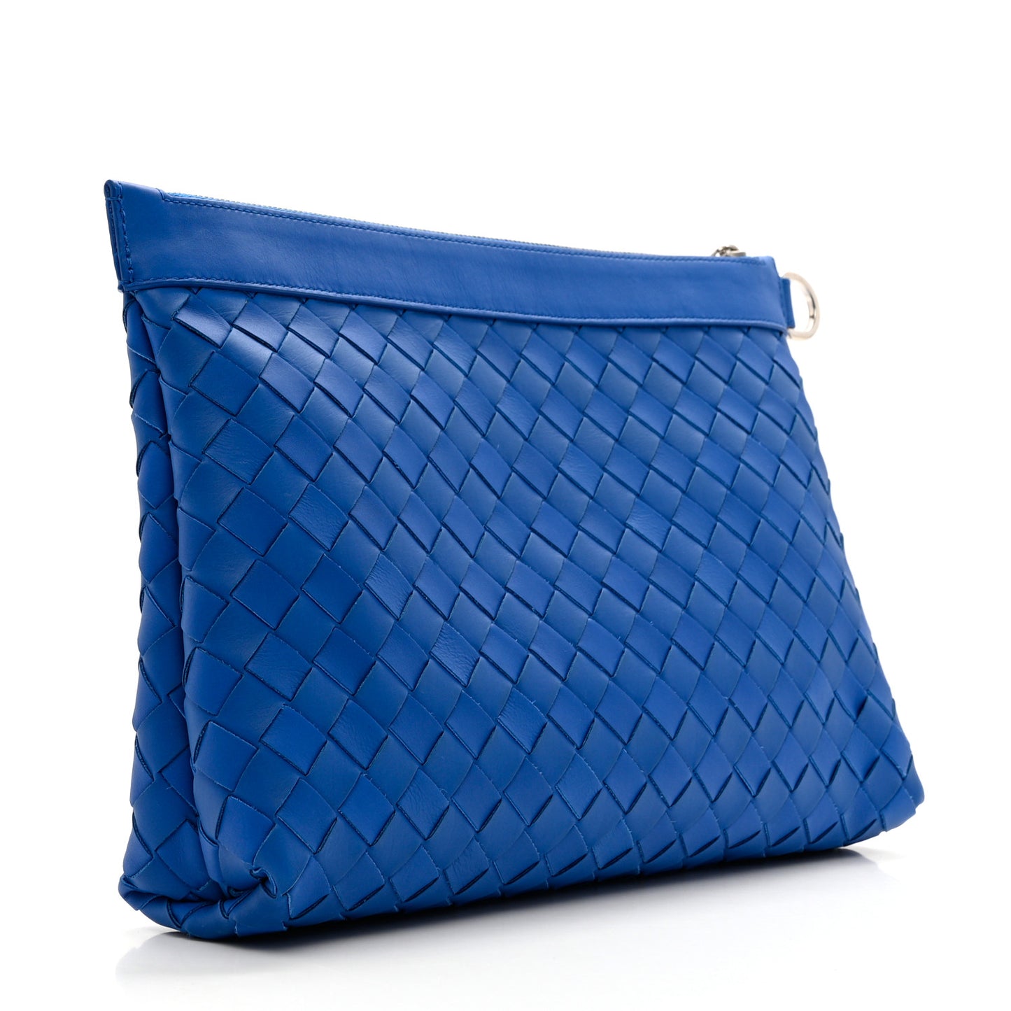 Nappa Intrecciato Flat Zip Pouch Blue