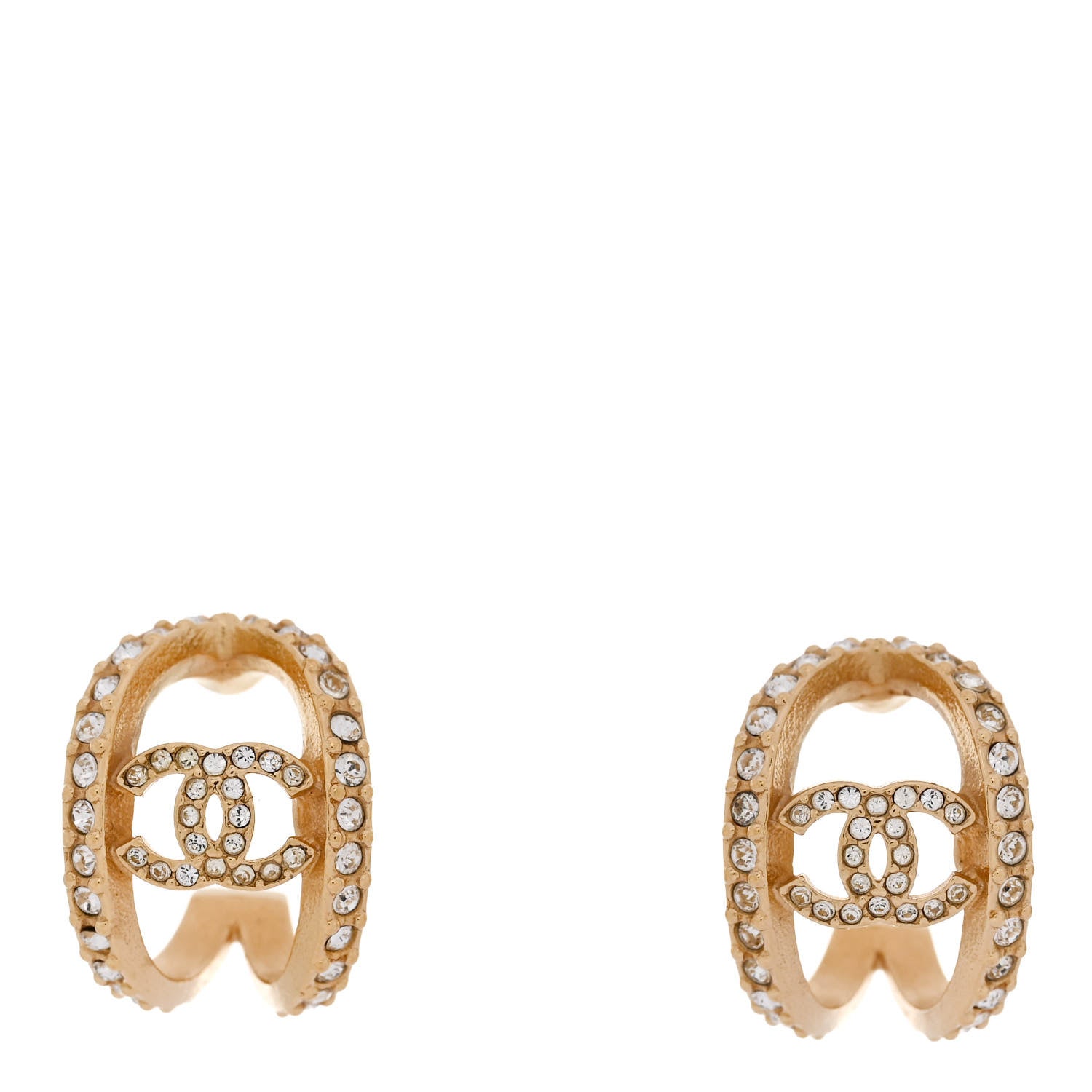 Chanel Crystal Strass CC Double Hoop Earrings Gold 1 of 5
